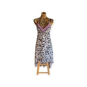 Haute Hippie silk dress asymmetrical Boho Beaded Embroidered cheetah medium